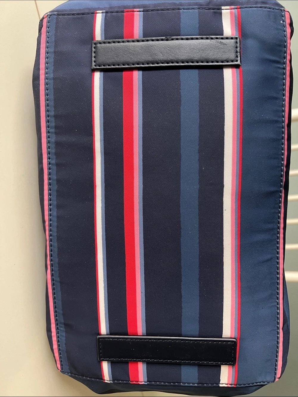 Tory Burch Nylon Stripe Zipper Tote Navy with red & navy comes with a scarf